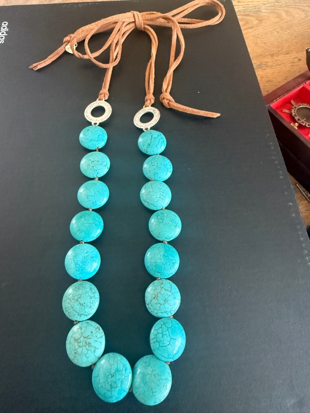 Stella & Dot Turquoise Bead Suede Tie Necklace